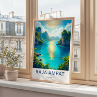 Raja Ampat Travel Poster, Indonesia Scenic Wall Art, Nature Landscape Print, Coastal Artwork for Home Decor, Tropical Paradise