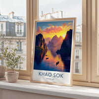 Khao Sok National Park Poster, Nature Wall Art, Scenic Landscape Print, Travel Poster, Mountain Sunrise, Wall Decor for Home