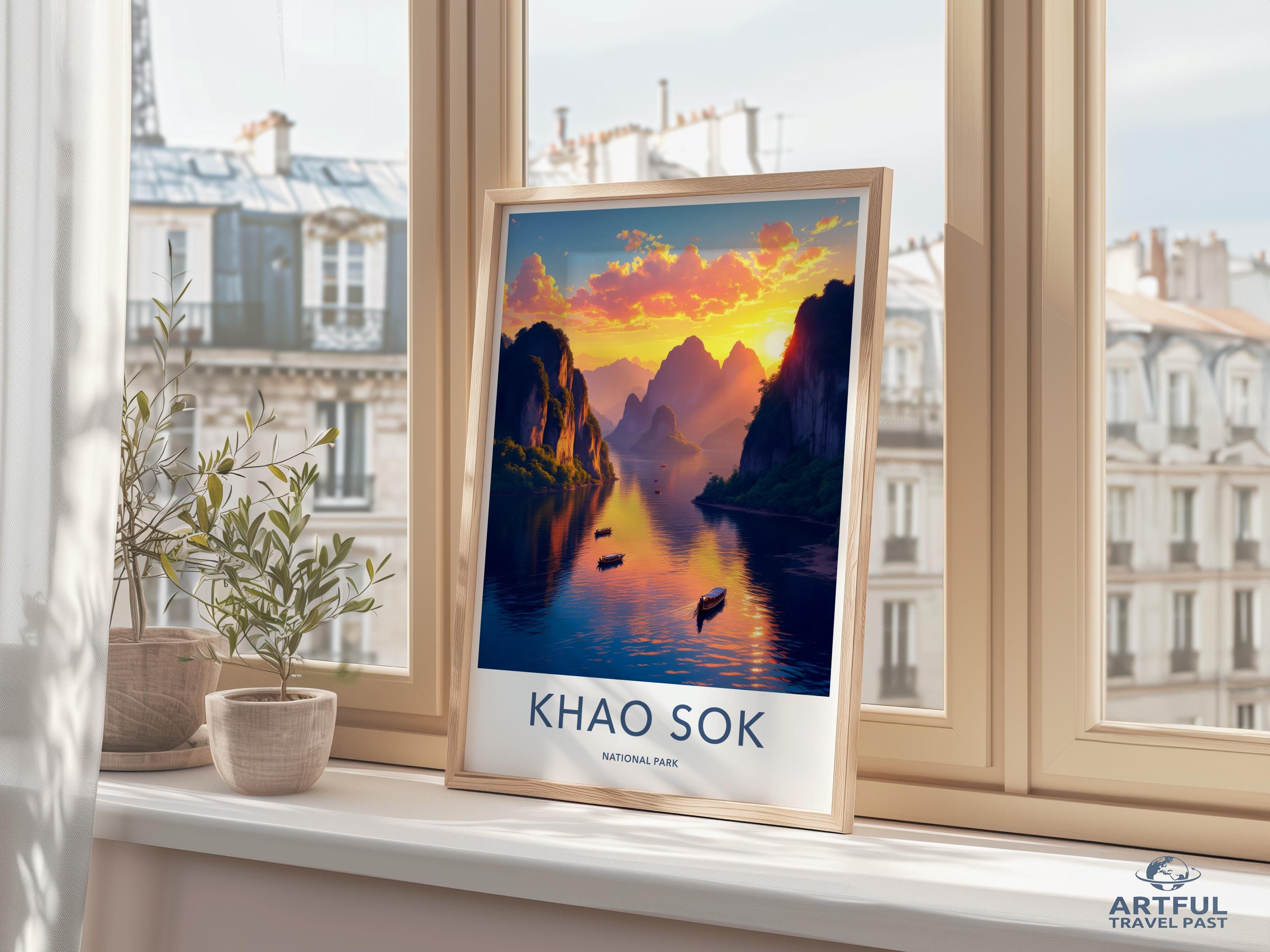 Khao Sok National Park Poster, Nature Wall Art, Scenic Landscape Print, Travel Poster, Mountain Sunrise, Wall Decor for Home