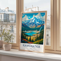 Kamchatka travel poster, mountain landscape art print, vintage travel decor, nature wall art, wanderlust home decor, travel gift