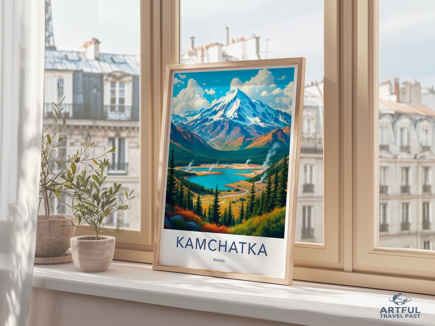 Kamchatka travel poster, mountain landscape art print, vintage travel decor, nature wall art, wanderlust home decor, travel gift