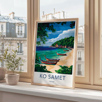 Beach landscape wall art, Ko Samet travel poster, Exotic island decor, Coastal scenery print, Tropical beach painting