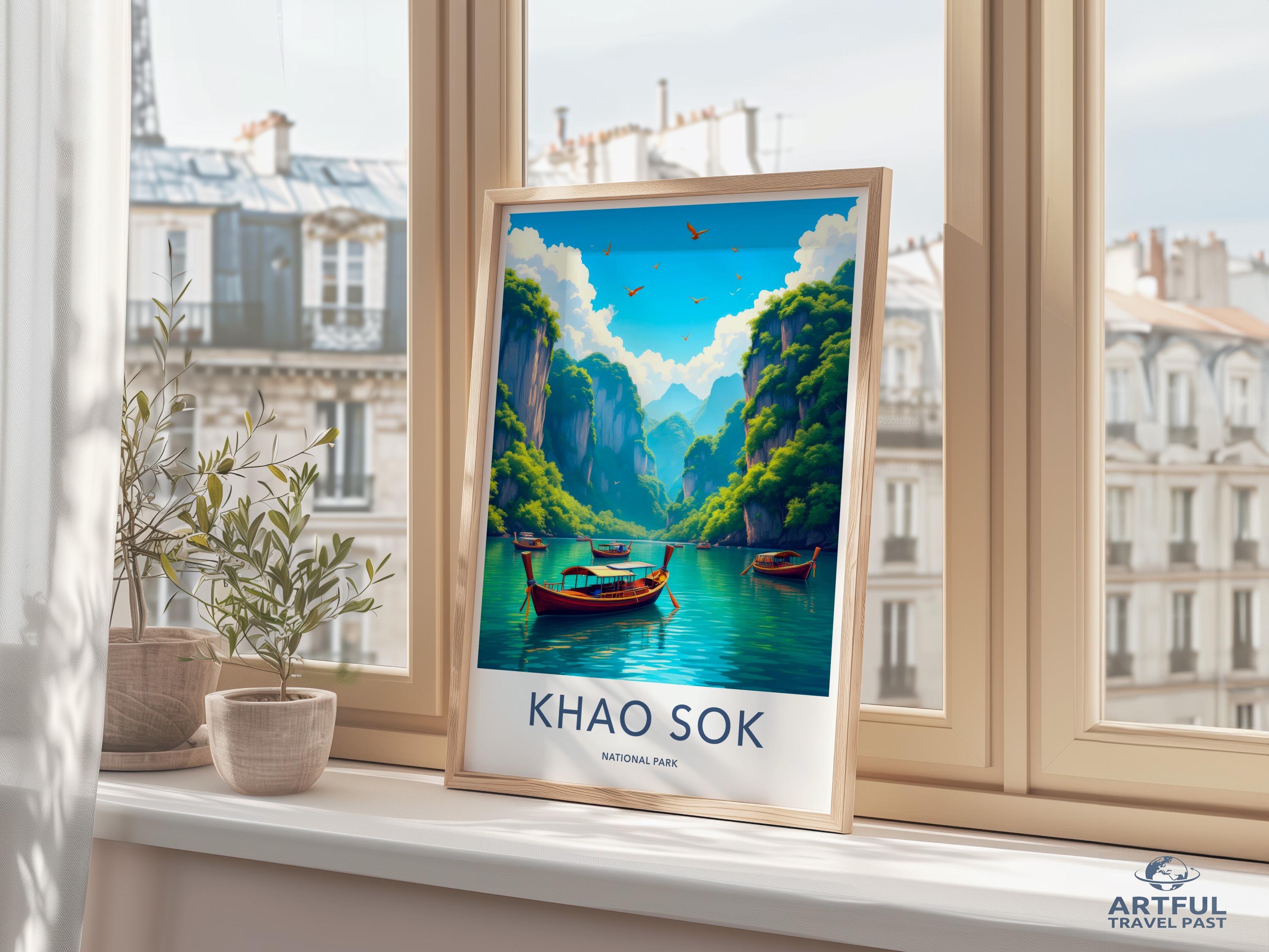 Khao Sok National Park Artwork, Scenic Nature Print, Wall Art for Living Room, Landscape Poster, Home Decor, Travel Illustration