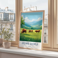 Scenic Landscape Art Print, Countryside Cows Wall Decor, Bhutan Nature Poster, Vibrant Travel Photography, Home Office Decor