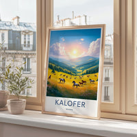 Kalofer Scenic Landscape Art Print, Horses Nature Poster, Wall Art for Home Decor, Sunrise Mountain View, Travel Artwork