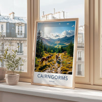 Cairngorms Scotland travel poster, scenic wall art, landscape print, nature decor for home, mountain adventure artwork, gift for hikers