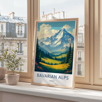Bavarian Alps travel poster, vintage mountain landscape art print, European vacation wall decor, Germany scenic print, home office