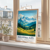 Bavarian Alps art print, Germany travel poster, scenic mountain landscape, home decor, wall art, gift for nature lovers