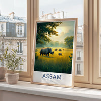 Vintage Assam Travel Poster, Scenic Indian Landscape Print, Asian Wildlife Art, Home Decor, Wall Art, Beautiful Nature Illustration