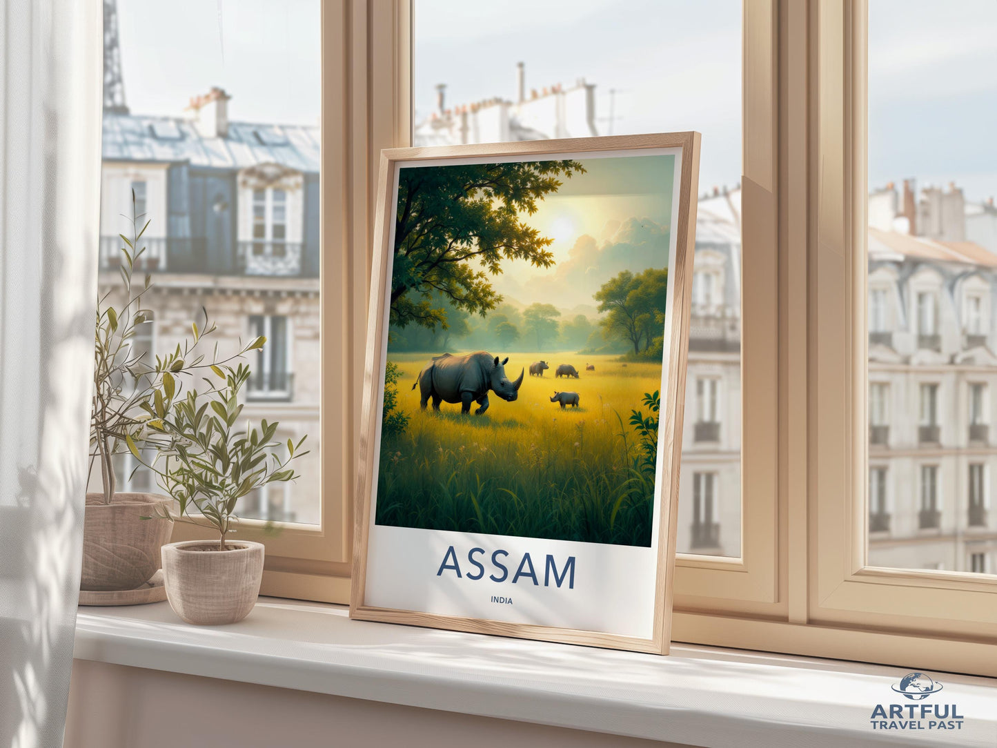 Vintage Assam Travel Poster, Scenic Indian Landscape Print, Asian Wildlife Art, Home Decor, Wall Art, Beautiful Nature Illustration