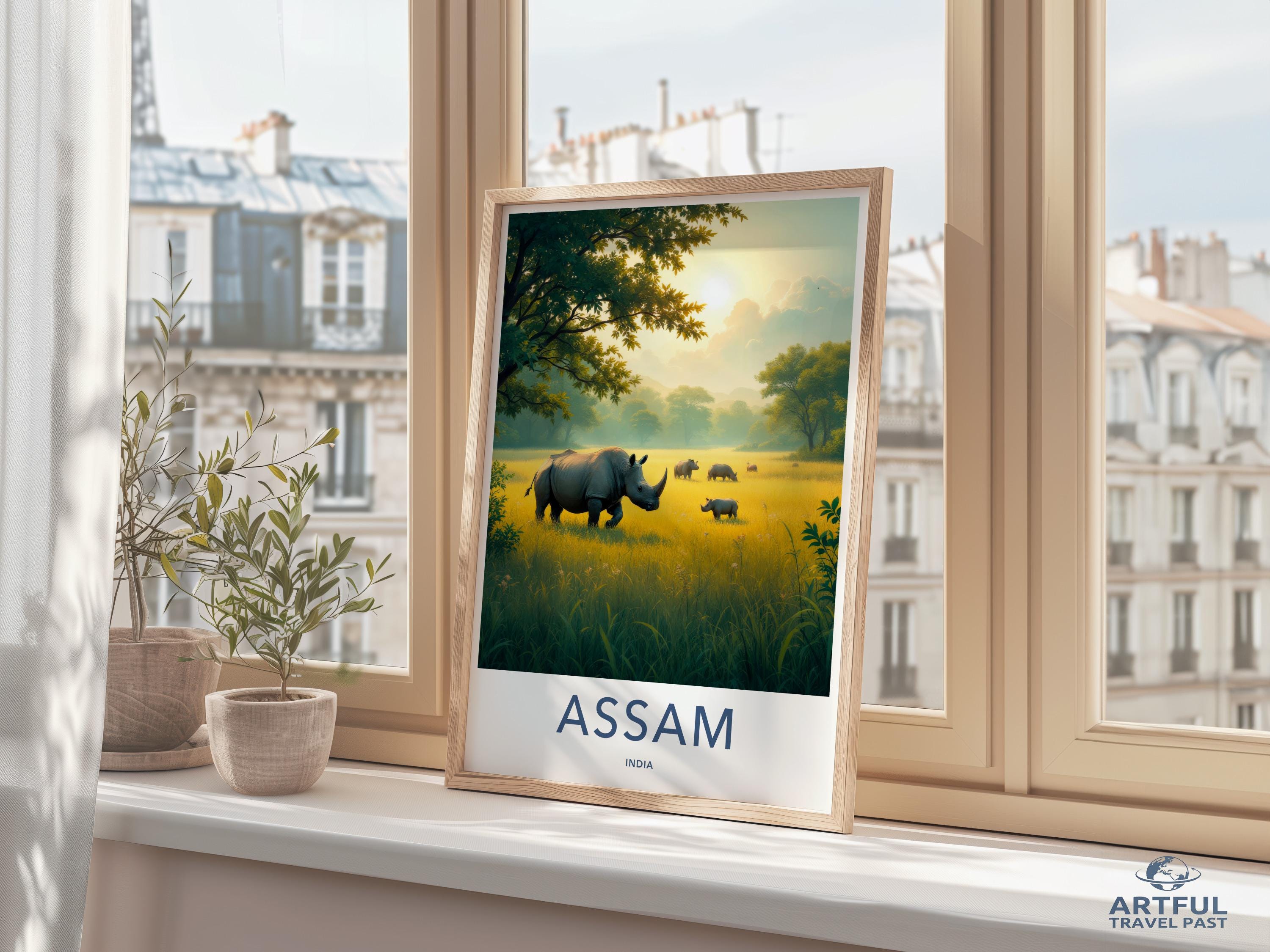 Vintage Assam Travel Poster, Scenic Indian Landscape Print, Asian Wildlife Art, Home Decor, Wall Art, Beautiful Nature Illustration
