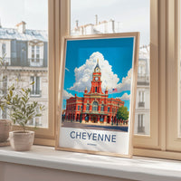 Cheyenne Wyoming travel poster, colorful cityscape wall art, framed art print, home decor, gift for travelers, USA artwork