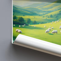 Rolling Hills Countryside Poster, Sheep Pasture Landscape Print, Serene Rural Wall Art, Peaceful Pasture Artwork, Scenic Farm Decor