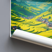 Stunning landscape wall art, scenic nature poster, lush green fields print, vibrant countryside decor, serene village view
