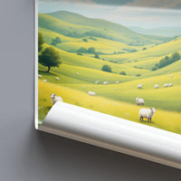 Scenic Countryside Poster, Rolling Hills and Sheep Canvas Art, Pastoral Landscape Wall Decor, Green Fields Art Print