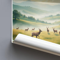 Deer Landscape Art Print, Nature Wall Decor, Scenic Wildlife Poster, Outdoor Wilderness Artwork, Rolling Hills Artwork