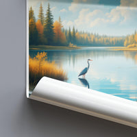 Scenic Forest Lake Wall Art, Serene Nature Landscape Print, Tranquil Blue Waters and Birds, Peaceful View, Home Decor Poster