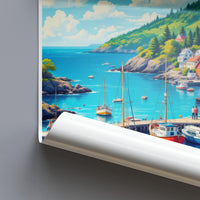 Coastal Wall Art, Nautical Scenic Poster, Seaside Canvas Print, Harbor Scene Artwork, Ocean View Decoration, Beach Town Painting
