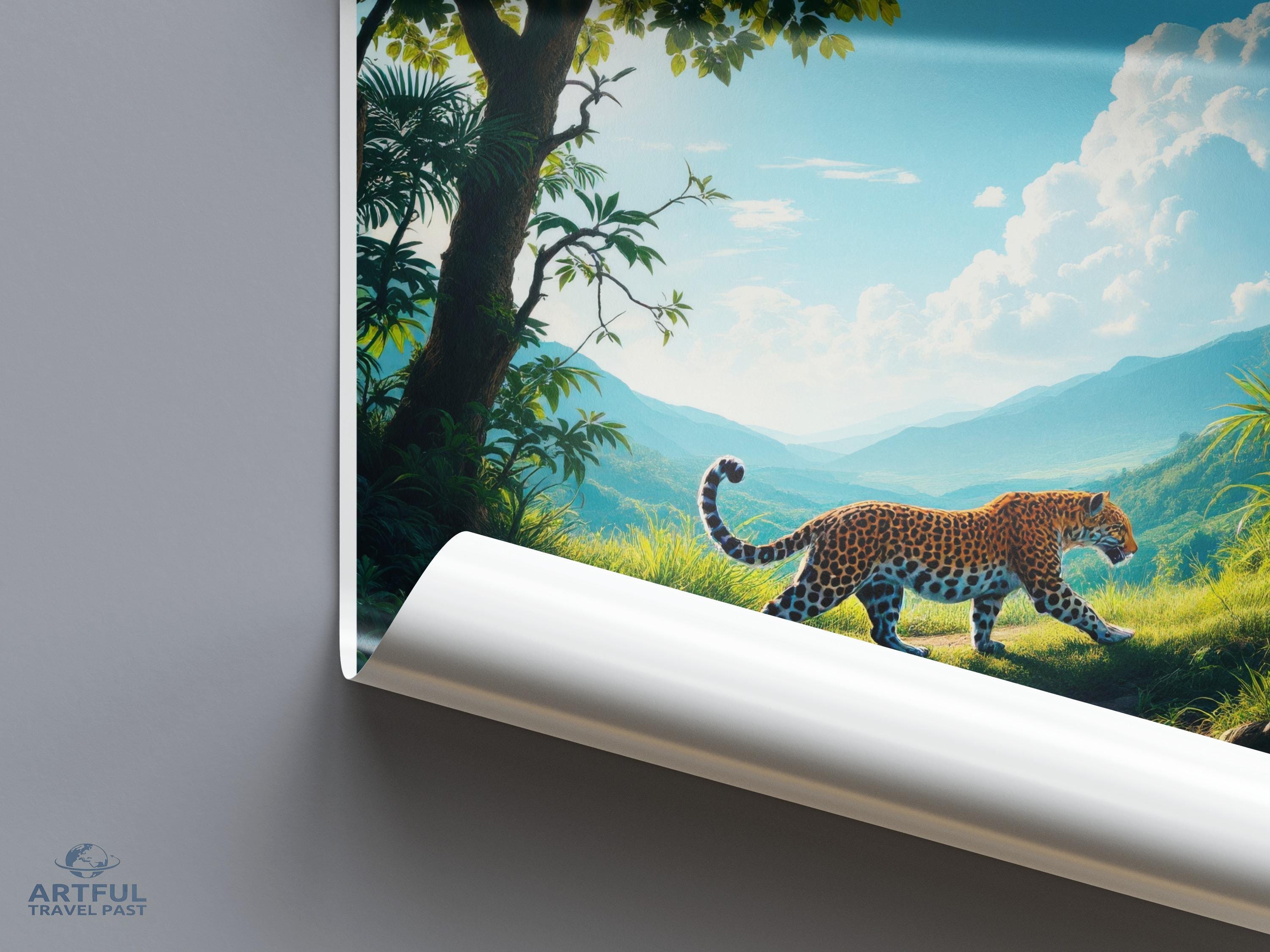Jungle Safari Wall Art, Leopard Artwork, Nature Print, Wildlife Decor, Adventure Theme, Jungle Landscape, Leopard in Nature, 24x36 Poster