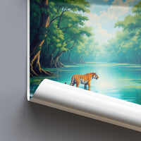 Tiger in Forest Wall Art, Nature Landscape Poster, Animal Print, Jungle Theme Decor, Wildlife Artwork, Large Canvas Print