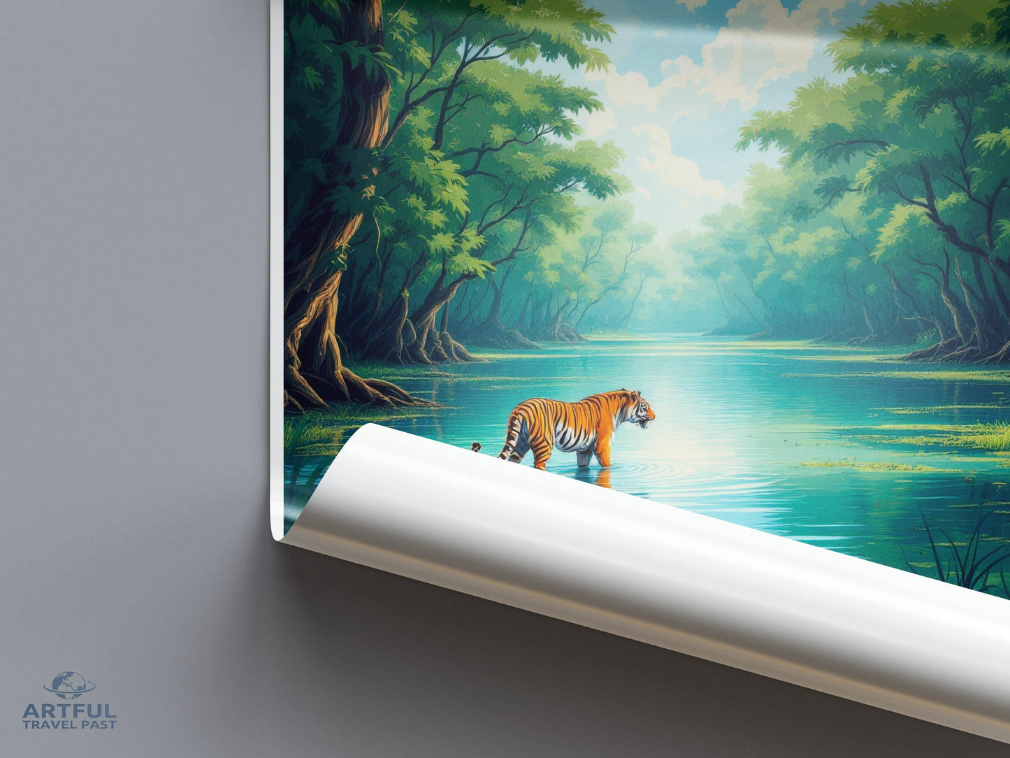 Tiger in Forest Wall Art, Nature Landscape Poster, Animal Print, Jungle Theme Decor, Wildlife Artwork, Large Canvas Print