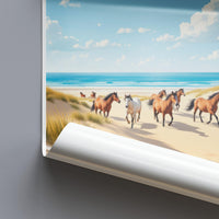 Wild Horses Beach Print, Coastal Wall Art, Ocean Landscape Decor, Nature Inspired Poster, Seashore Scene, Horse Artwork