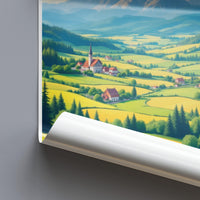 Swiss Countryside Poster, Scenic Landscape Wall Art, Mountain Valley Print, Home Décor, Hillside Village Artwork, Travel Inspired Decor