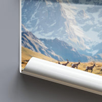 Mountain wildlife art print, Alpine scenery poster, Nature wall decor, Scenic landscape photography, Rustic living room artwork