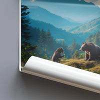 Bear Family Wilderness Art Print, Nature Wall Decor, Mountain Landscape Poster, Scenic Wildlife Illustration, Gift for Nature Lovers