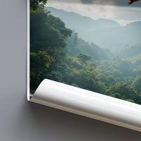Scenic Forest Wall Art, Nature Landscape Poster, Green Trees Print, Misty Mountains Decor, Relaxing View Artwork, Home Office Adornment