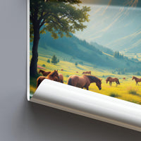 Scenic Landscape Poster, Horse Meadow Art Print, Nature Wall Decor, Rolling Hills Artwork, Serene Countryside Image