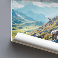 Mountain Goat Landscape Poster, Nature Wall Art Print, Scenic Mountain View Home Decor, Alpine Wildlife Artwork, Travel Photography