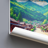 Japanese Mountain Village Poster, Scenic Landscape Print, Asian Art Wall Decor, Countryside Scenery, Travel Art Poster