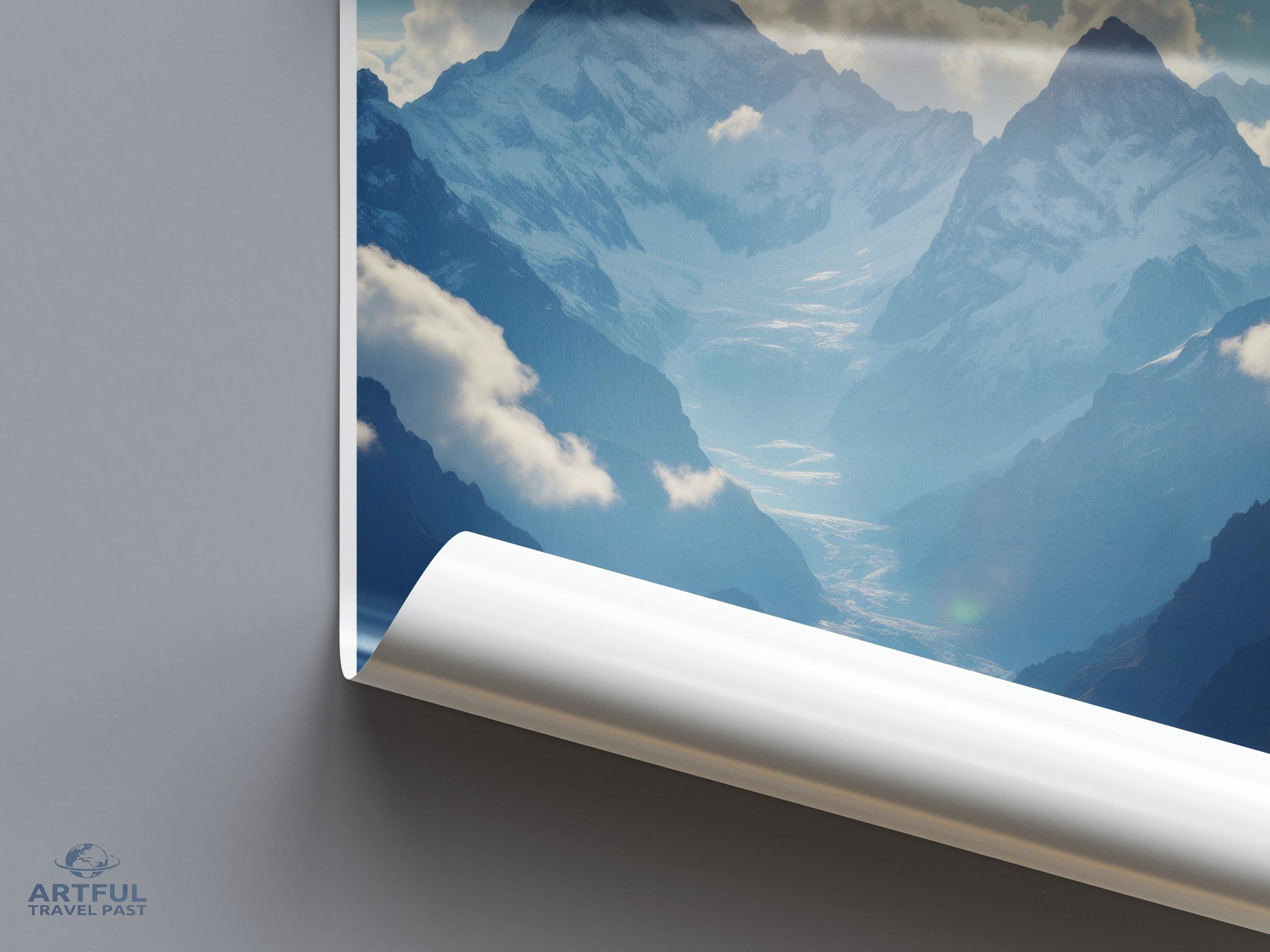 Mountain landscape wall art, Nature scenery print, Travel poster decor, Scenic photography poster, Blue sky mountain artwork