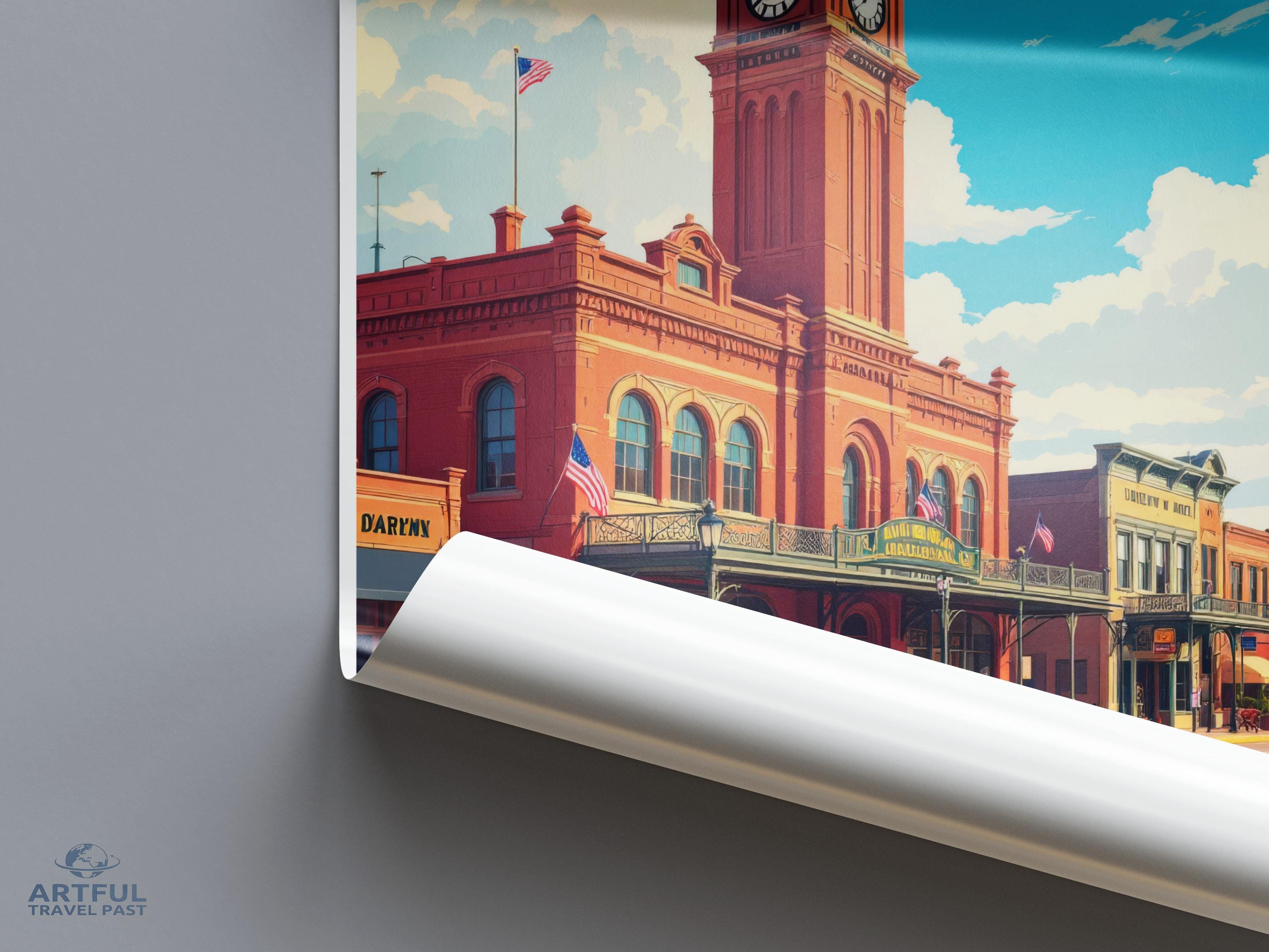 Vintage Wall Art, Colorado Street Scene Poster, Red Brick Building Print, Travel Souvenir, American Landmark Decor, Cityscape Artwork