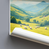 Mountain Valley Landscape Poster, Countryside Wall Art Prints, Scenic Nature Decor, Pastoral Sheep Artwork, Home Decor