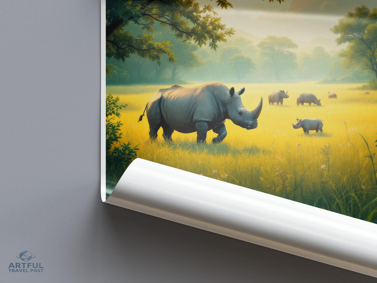 Rhinoceros Wildlife Art Print, Serengeti Landscape Poster, Safari Animal Wall Decor, Nature Wildlife Photography, Kids Room Art