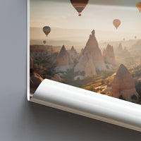 Hot Air Balloons Over Rocky Landscape Wall Art, Hot Air Balloon Photograph Print, Colorful Ballooning Artwork, Scenic Nature Poster