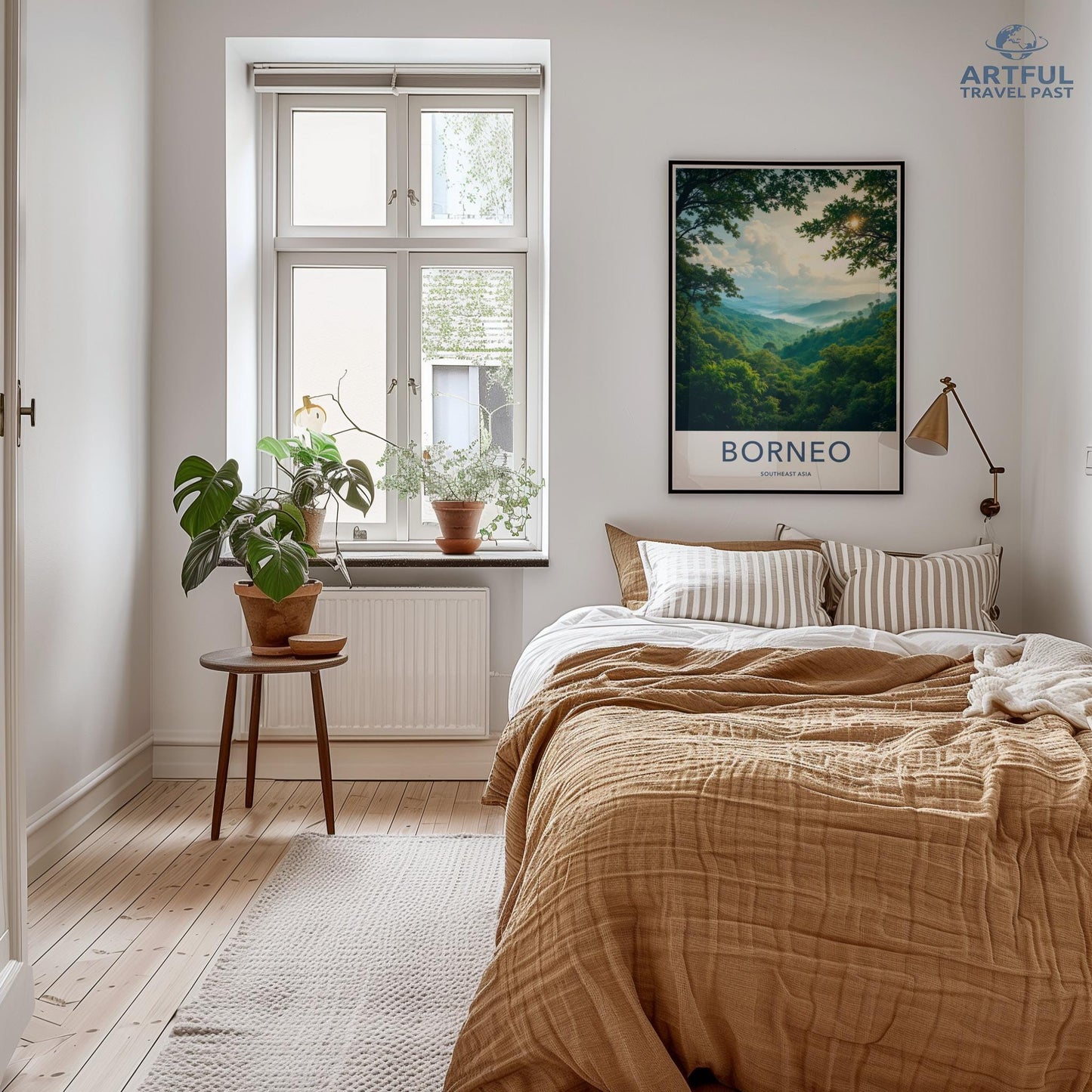 Borneo travel poster, vintage wall art, bedroom decor, nature print, home interior design, aesthetic room, plant decor, window view