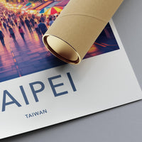 Taipei Taiwan Cityscape Poster, Travel Wall Art Print, Colorful Night Market Scene, Modern Home Decor, Office Wall Picture