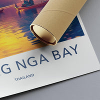 Phang Nga Bay Thailand travel poster, vintage style wall art, coastal decor, tropical destination print, sunset landscape decor