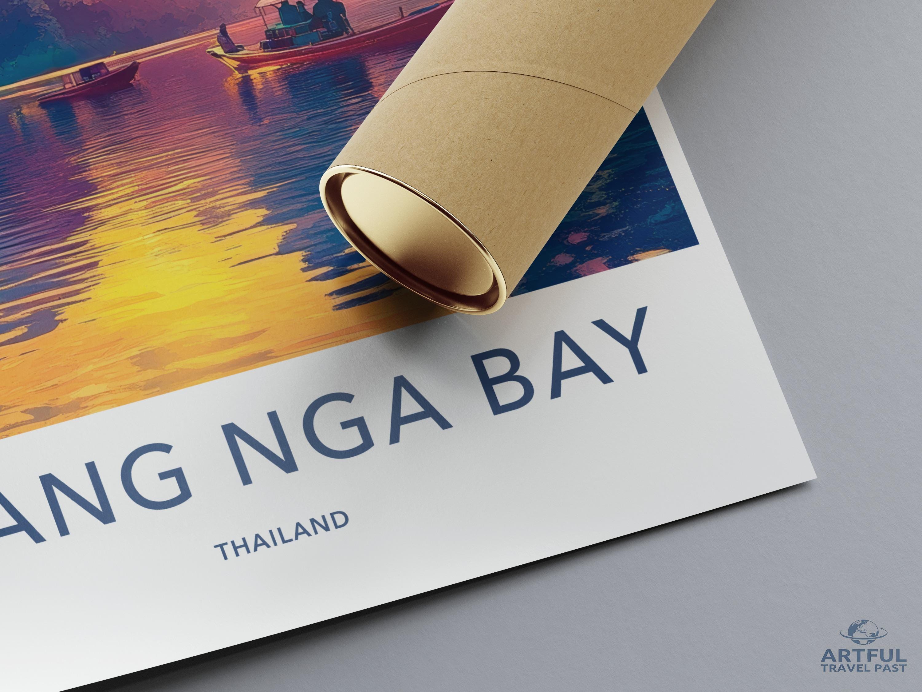 Phang Nga Bay Thailand travel poster, vintage style wall art, coastal decor, tropical destination print, sunset landscape decor
