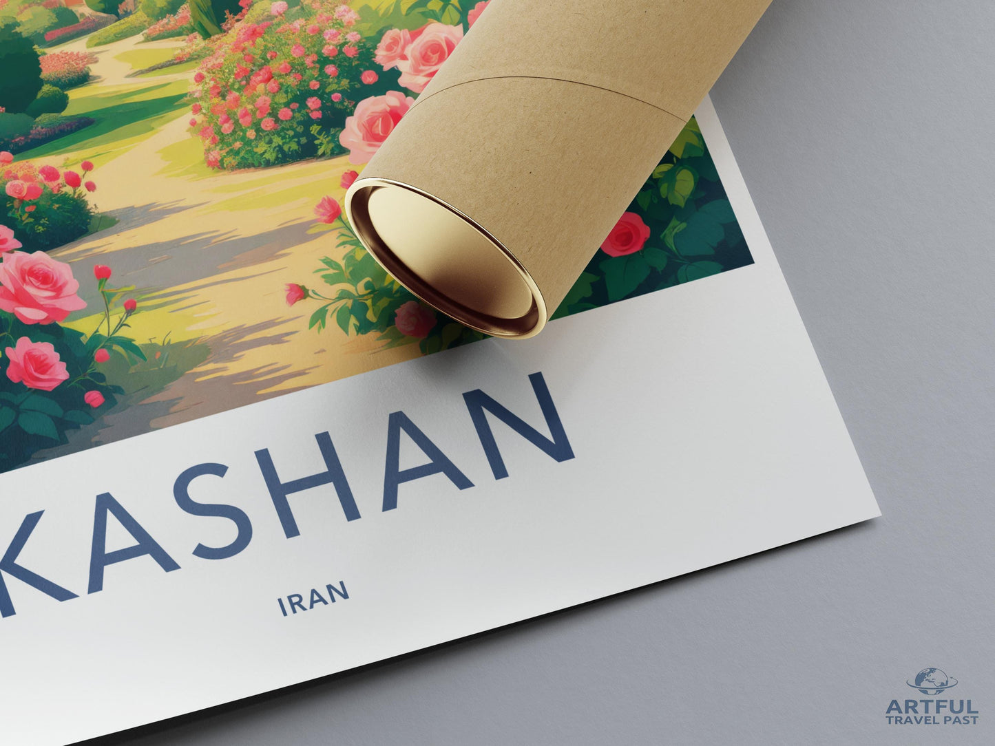 Kashan Iran Travel Poster, Colorful Garden Path Print, Artful Wall Decor, Vintage Destination Poster, Floral Landscape Art