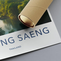 Thailand travel poster, Long Saeng scenic view print, nature landscape wall art, vintage style travel decor, adventure artwork