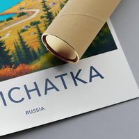 Kamchatka travel poster, Russia landscape print, vibrant nature wall art, scenic decor, vintage style travel illustration