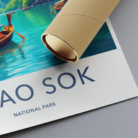 Khao Sok National Park Poster, Travel Art Print, Coastal Scenery Artwork, Wall Decor, Vibrant Landscape Illustration