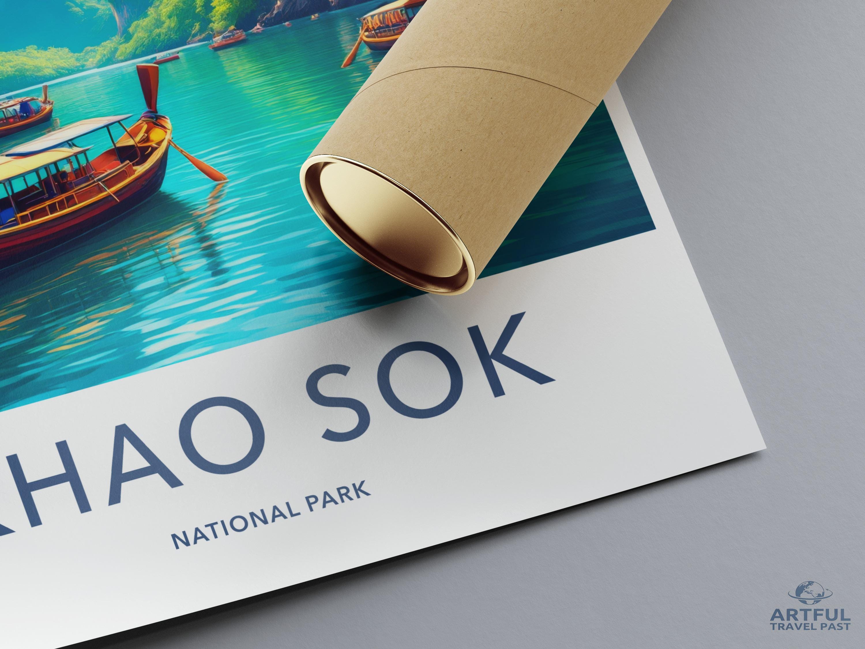 Khao Sok National Park Poster, Travel Art Print, Coastal Scenery Artwork, Wall Decor, Vibrant Landscape Illustration