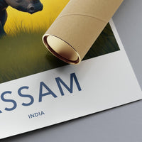 Assam India Travel Poster, Wildlife Print, Artful Travel Past Poster, Decorative Wall Art, Nature Inspired, Elephant Illustration