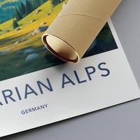 Bavarian Alps travel poster, Germany landscape wall art, vintage style mountain print, European nature decor, adventure art