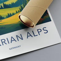 Bavarian Alps Travel Poster, Vintage Landscape Art Print, Wall Decor, Germany Illustration, Retro Mountain Artwork, Home Decoration